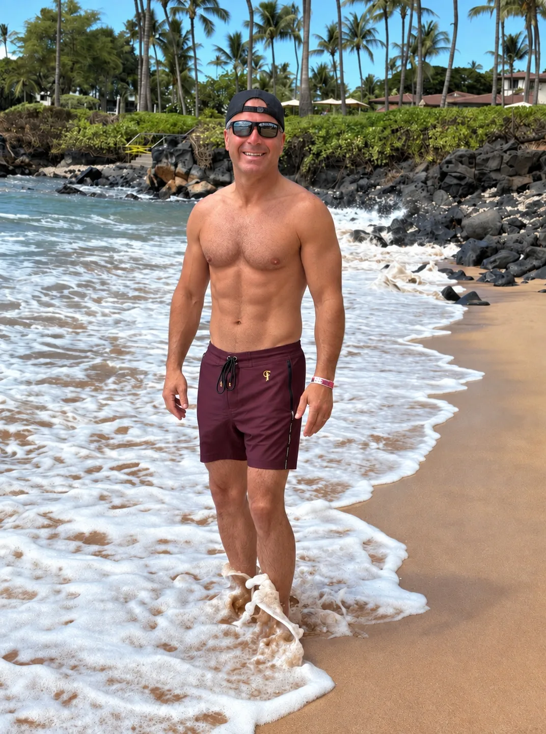 Customer photo from Grant G. wearing Merlot Swim Trunks - 5"