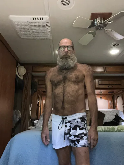 Customer photo from Patrick G. wearing Split Camo White Swim Shorts - 3"