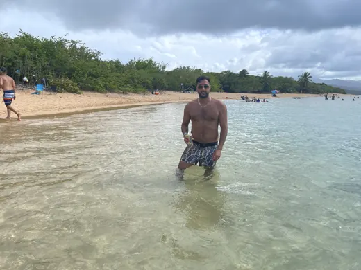 Customer photo from Zark P. review of Golden Skeleton Leaf Swim Trunks