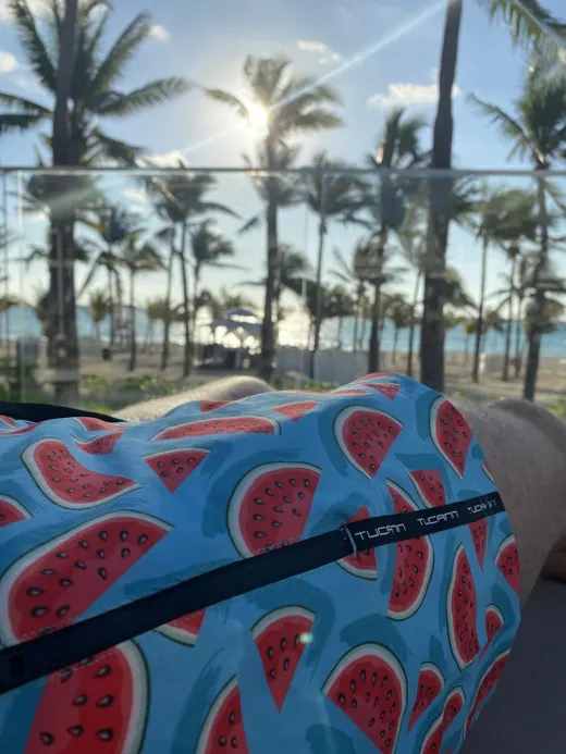 Customer photo from Bo A. review of Watermelon 2 Blue Swim Shorts - 3"