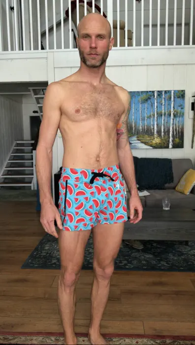 Customer photo from Robert S. review of Watermelon 2 Blue Swim Shorts - 3"