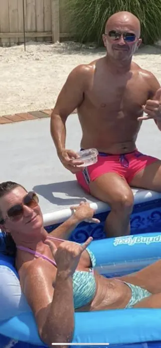 Customer photo from Gabriel P. review of Drip Series Swim Shorts - Watermelon Drip - 3"