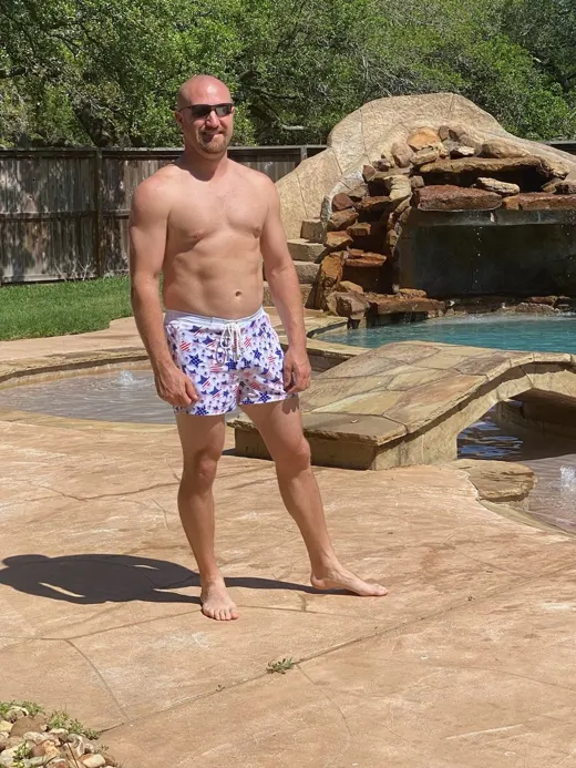 Customer photo from Brett F. review of USA Series Swim Trunk - Stars and Stripes - 3"