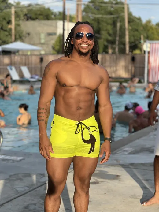 Customer photo from Fred T. review of Fluro Yellow Tucann Swim Shorts - 3"