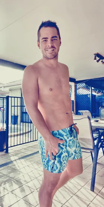 Customer photo from Luke C. review of Snake Skin Blue Swim Shorts