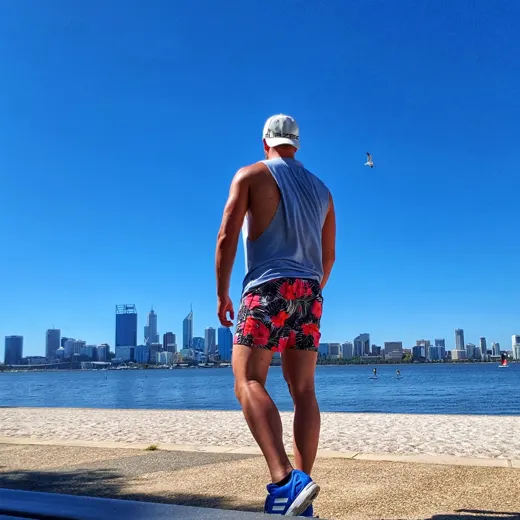 Customer photo from Robin O. wearing Geo Black Swim Shorts - 3"
