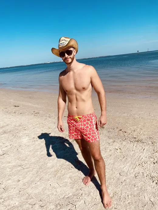 Customer photo from Ian S. review of Giraffe Print Fluro Swim Shorts