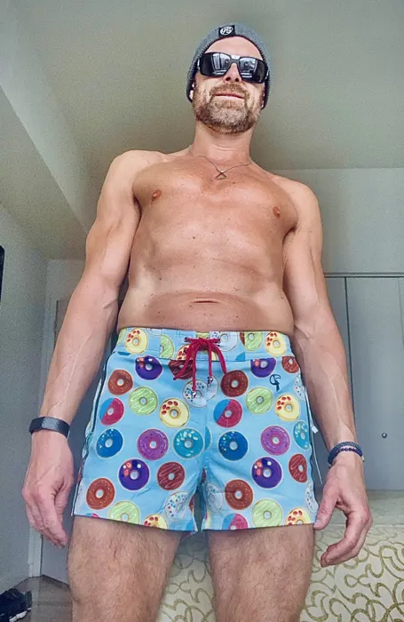 Customer photo from Scott S. wearing Donut Blue Swim Shorts - 3"
