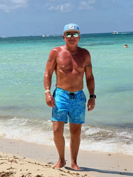 Customer photo from Rodney E. review of Splatter Swim Shorts Blue - 5"