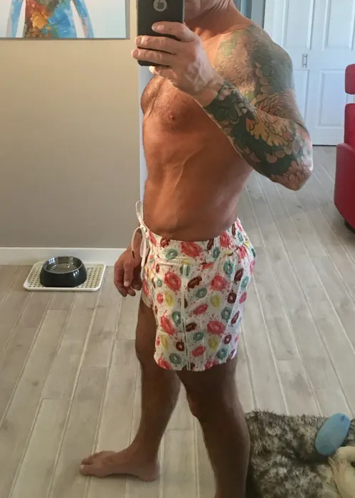 Customer photo from Todd W. wearing Doughnut 2 Tucann White Swim Shorts