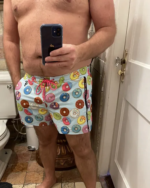 Customer photo from Michael F. wearing Donut Blue Swim Shorts - 3"