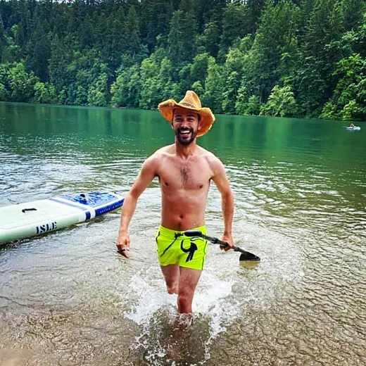 Customer photo from Brandon B. review of Fluro Yellow Tucann Swim Shorts - 3"