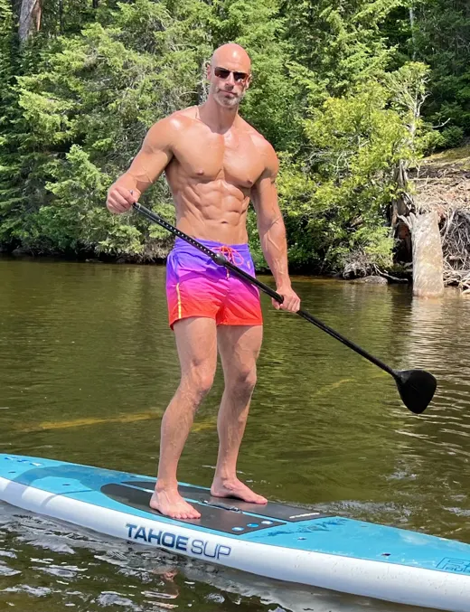 Customer photo from Jeret F. wearing Faded Crimson Swim Trunks - 3"
