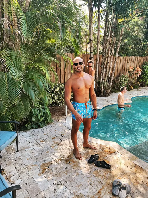Customer photo from Jonathan A. review of Baby Shark Blue Swim Trunks