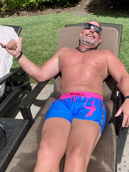 Customer photo from Ryan B. review of Drip Series Swim Shorts - Pink Drip