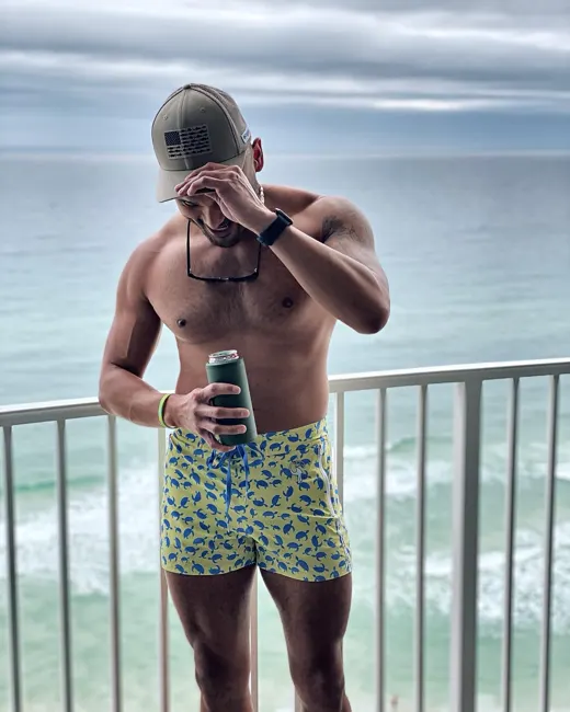 Customer photo from Jonathan A. wearing Blue Turtles Yellow Swim Shorts - 3"