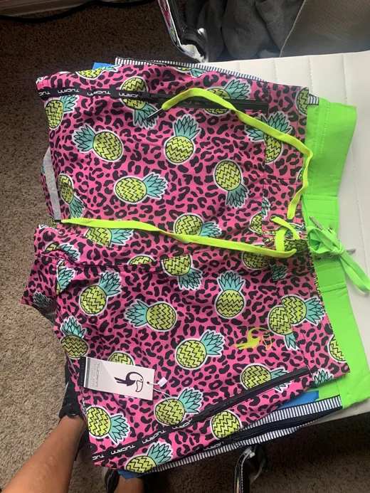 Customer photo from Kate S. review of Pineapple Pink Swim Shorts - 3"