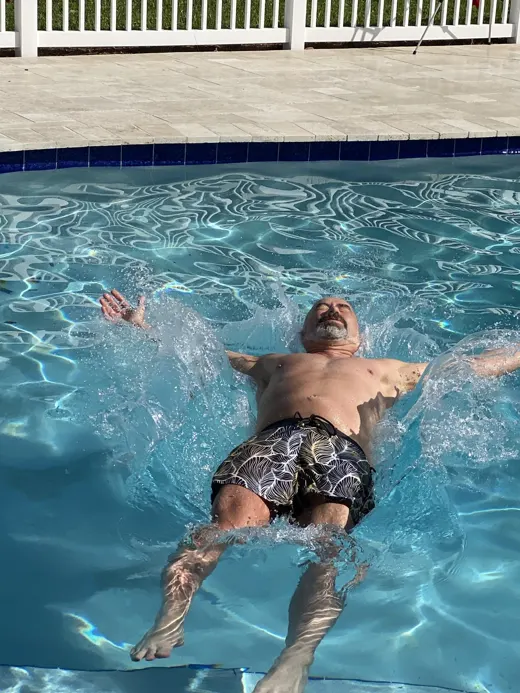 Customer photo from Andrew M. review of Golden Skeleton Leaf Swim Trunks