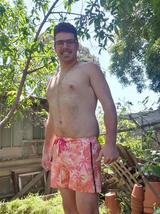 Customer photo from Joshua B. review of Peach Palms Swim Shorts