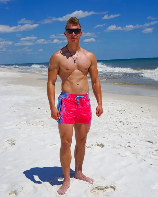 Customer photo from David R. review of Flower Stripes Pink Swim Shorts