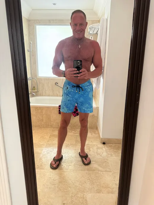 Customer photo from Randy P. review of Splatter Swim Shorts Blue - 5"