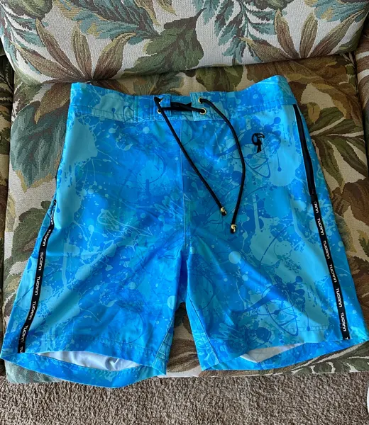 Customer photo from Robert K. review of Splatter Swim Shorts Blue - 7"