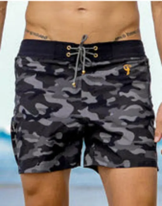 Customer photo from Dan L. review of Black Camo Swim Trunks - 5"