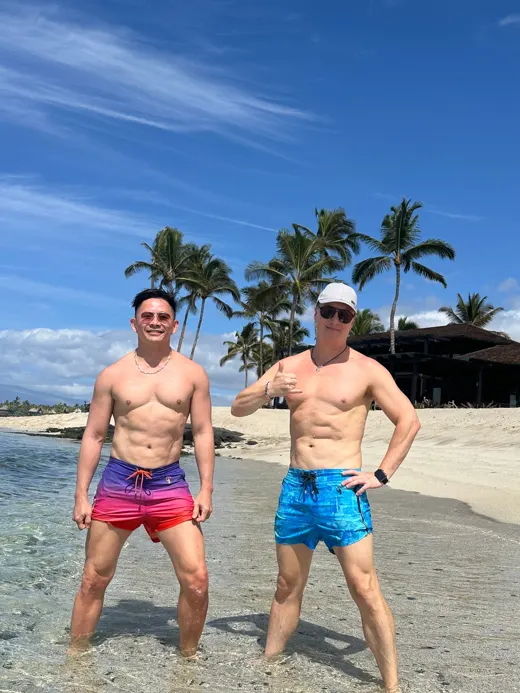 Customer photo from Kenny S. review of Splatter Swim Shorts Blue - 3"