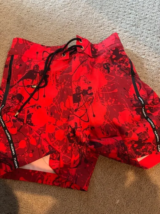 Customer photo from Nick A. review of Splatter Swim Shorts Red - 5"