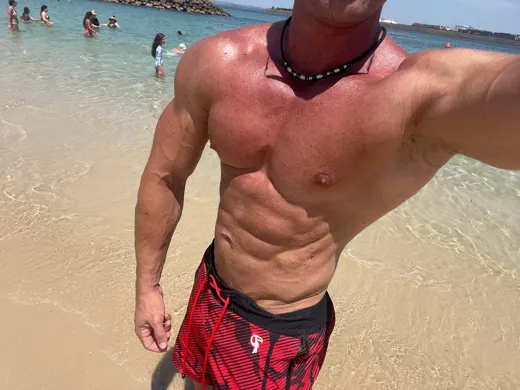 Customer photo from Luke D. review of Striped Camo Red Swim Shorts - 3"