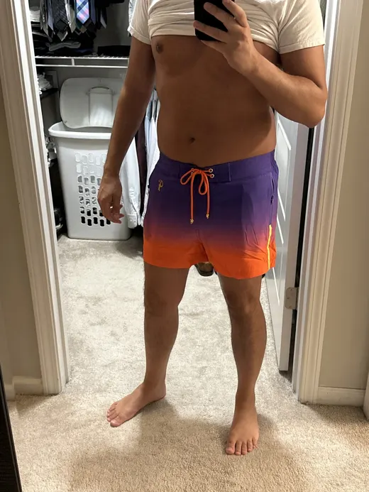 Customer photo from Matthew V. review of Faded Crimson Swim Trunks - 3"