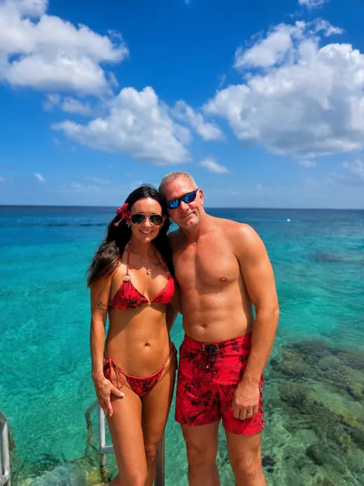 Customer photo from Joseph R. review of Splatter Swim Shorts Red - 5"