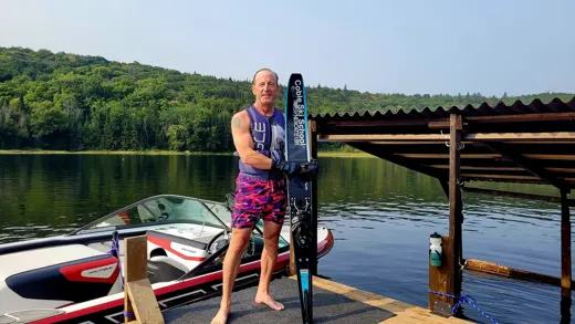 Customer photo from Steve D. review of Striped Camo Blue - 5 Inch Swim Shorts