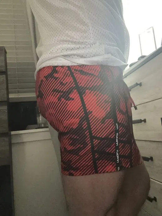 Customer photo from Brandon C. review of Striped Camo Red Swim Shorts - 3"