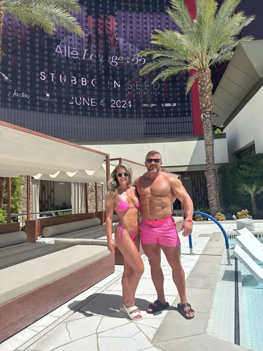 Customer photo from Rachael N. review of Luxe Swim Trunks - Magenta