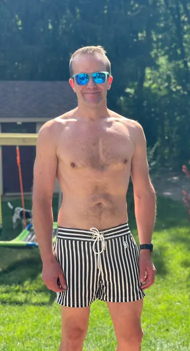Customer photo from Tilley, Luke T. review of Pillar Black Swim Trunks - 3"