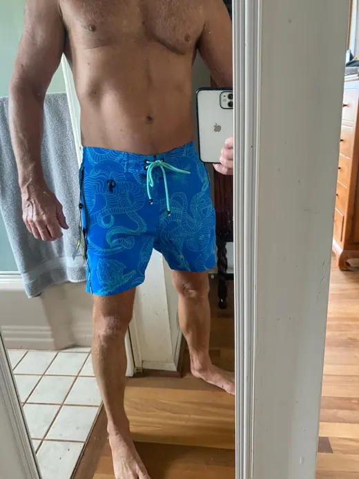 Customer photo from Jeffrey H. wearing Jelly-Ink Swim Trunks - Blue - 5"